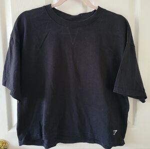 Gymshark Black Oversized Cropped Crewneck Tee with Logo Tag